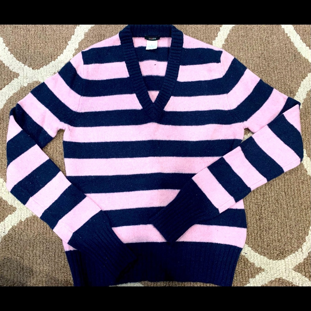 J.Crew Small pink and blue striped wool sweater.